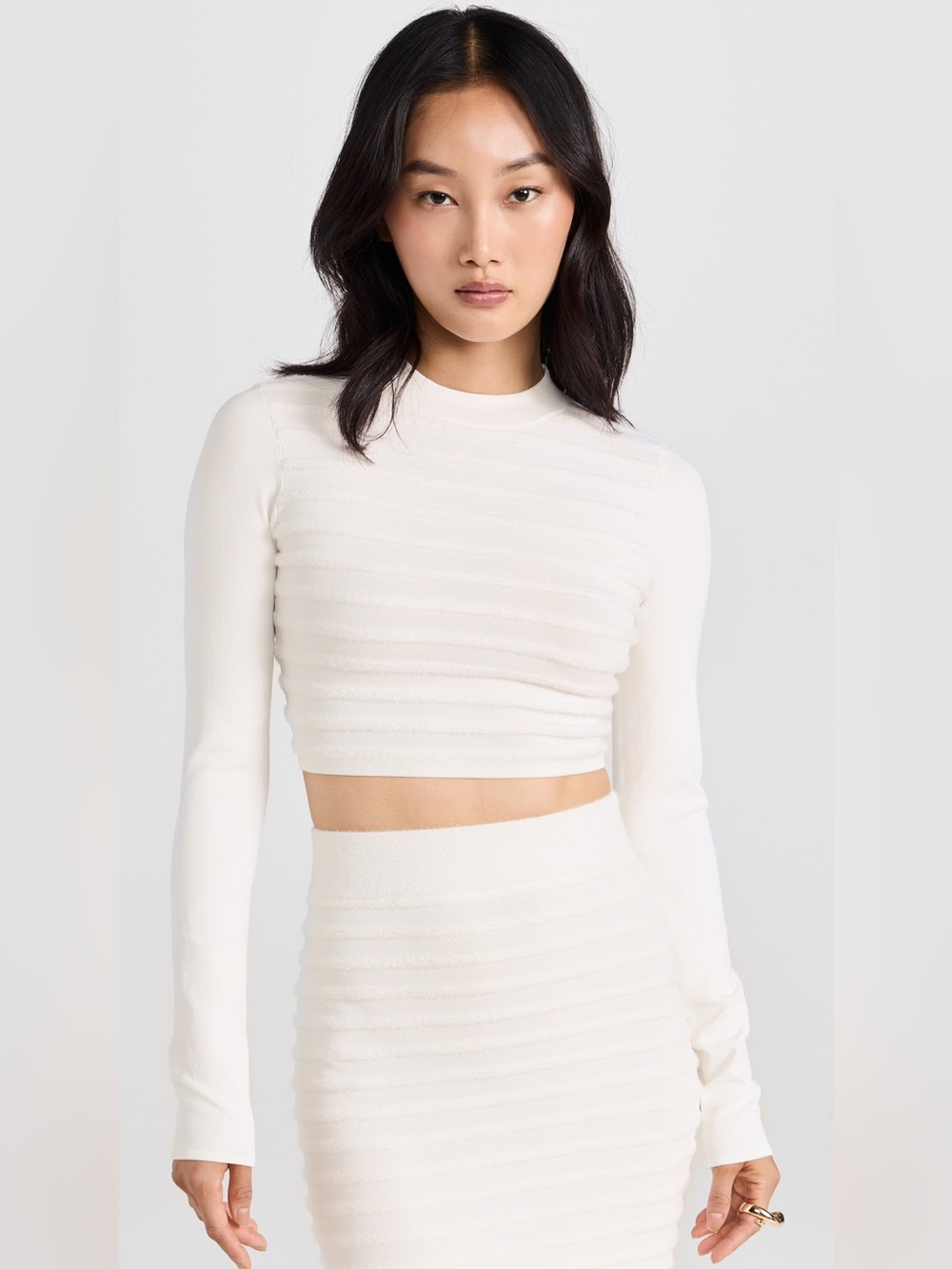 Alexis Franki Cropped Sweater in White knit worn once long sleeve coord